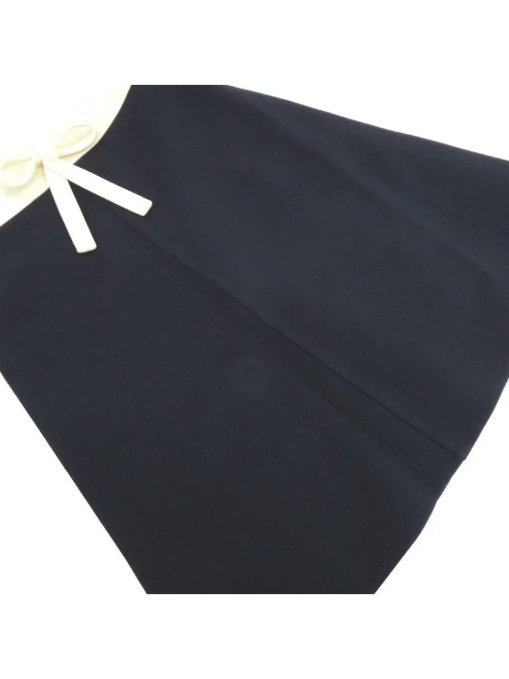 Louis Vuitton with Ribbon Bicolor Sleeveless Wool Ivory Navy Dress 36